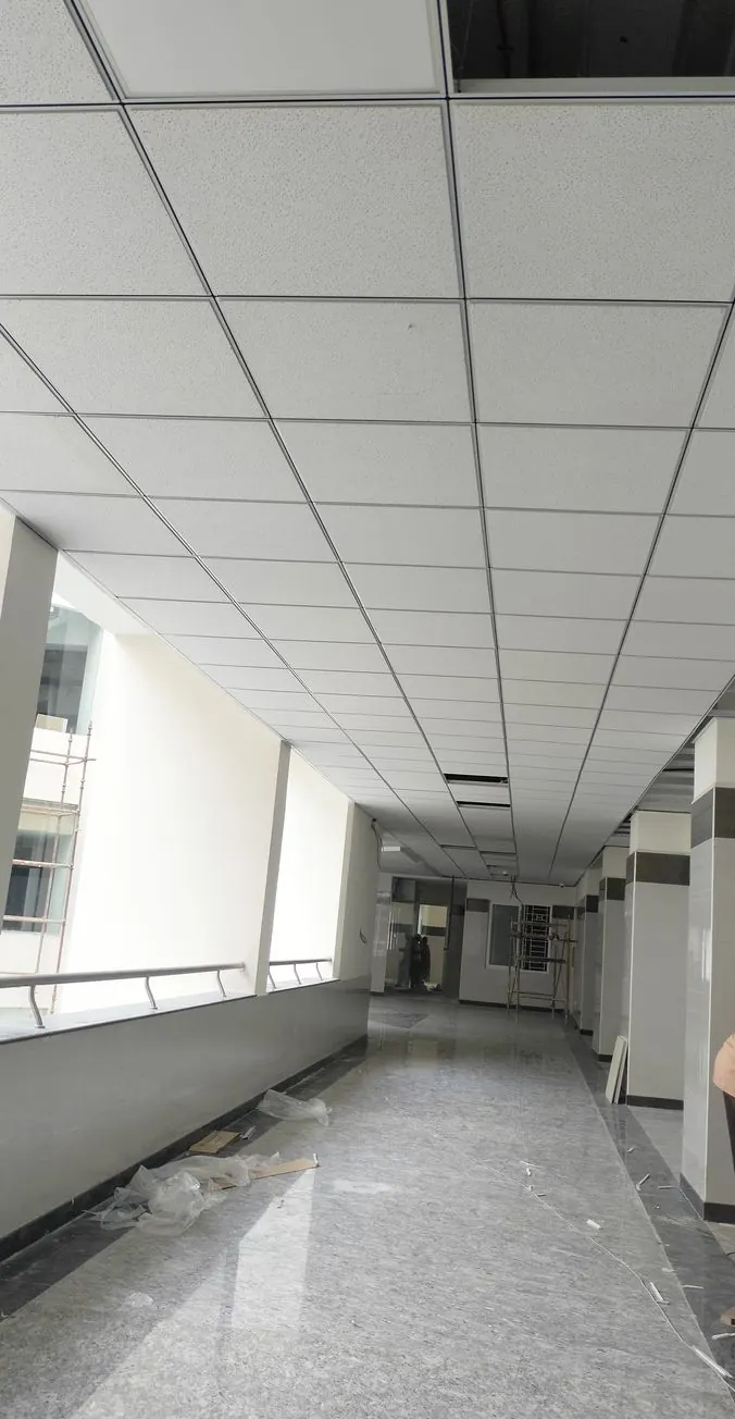 2×2 grid ceiling tiles along a corridor