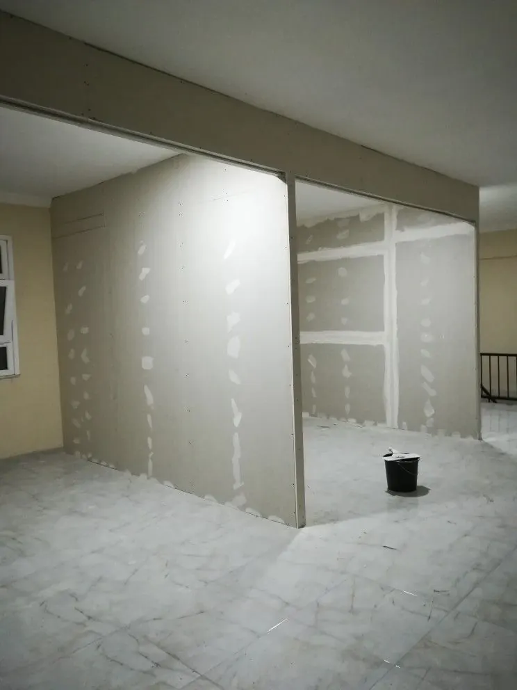 Gypsum board partition walls before final finishing