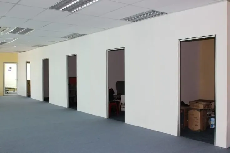 Office partition wall with several door openings